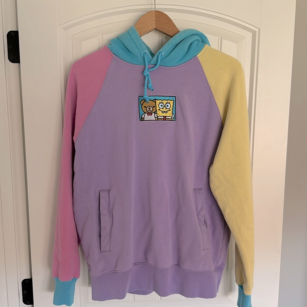 Teddy Fresh Sponge Bob Square Pants Hooded Sweatshirt Small Blue Pink Yellow